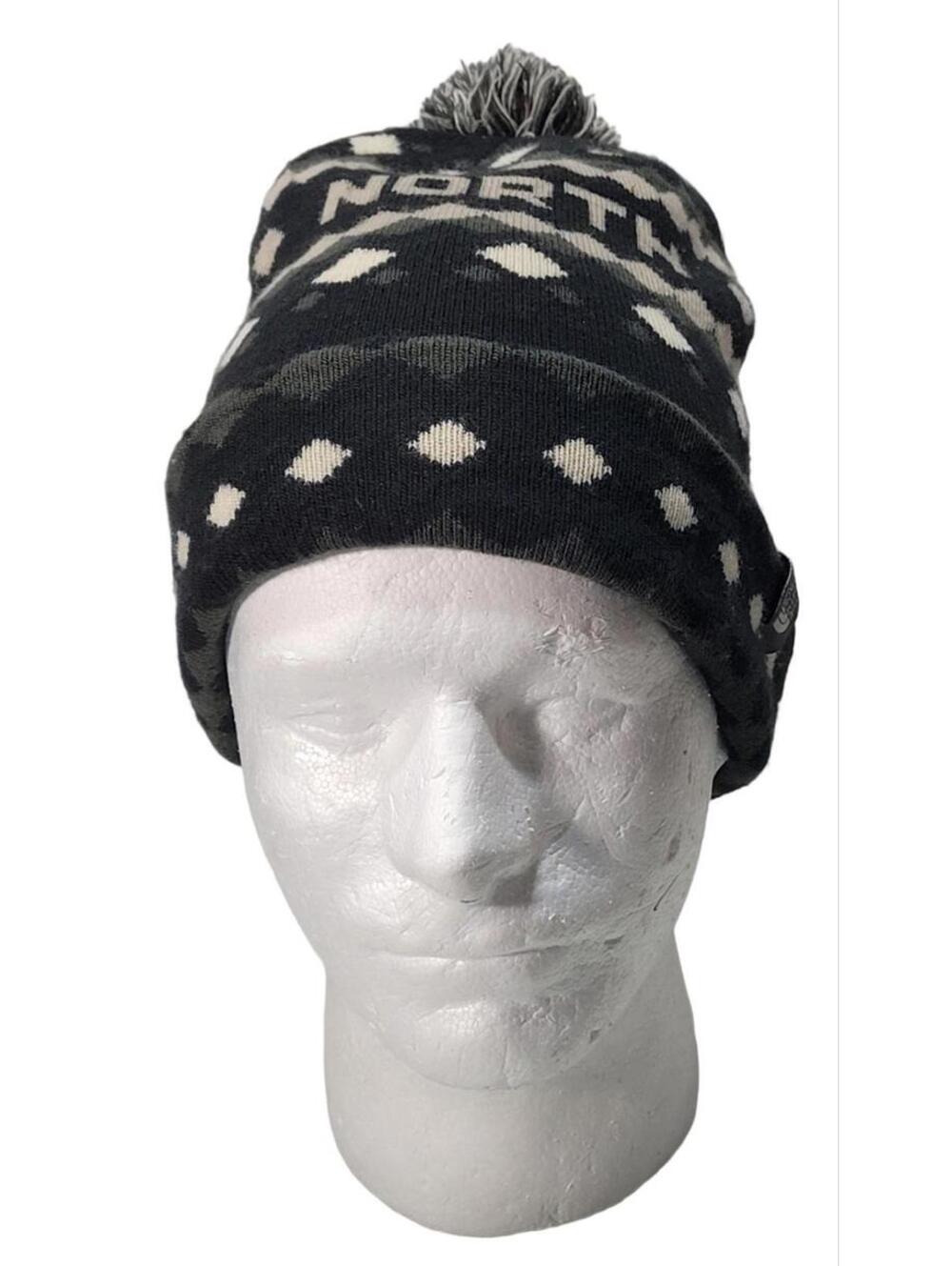 The North Face Beanie Hat Nordic Ski One Size Adult Black Beige Pom Pom